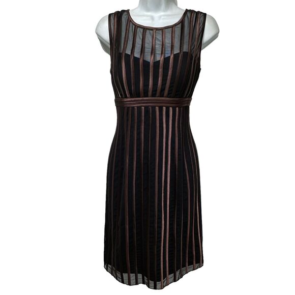 JS collections Black Brown Sheer Cocktail Dress size 6 - Picture 1 of 8